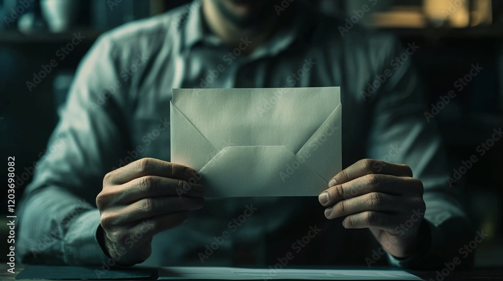 Distressed man sitting at desk holding letter symbolizing layoff notice, reflecting emotional response to job loss in professional office setting. Distressed man sitting at desk holding letter symbolizing layoff notice, reflecting emotional response to job loss in professional office setting.