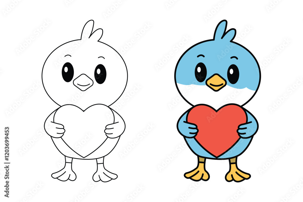 Fototapeta premium Cute Bird Outline Coloring Page Design