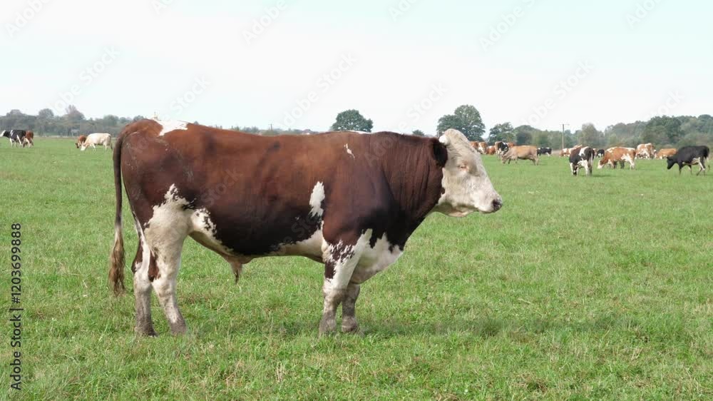 Cows graze in the pasture. Agriculture. Cattle breeding. Cows graze in the pasture. Agriculture. Cattle breeding.
