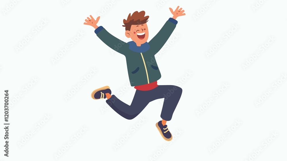 Fototapeta premium Joyful Jumping Man in Flat Vector Illustration Isolated on White Background
