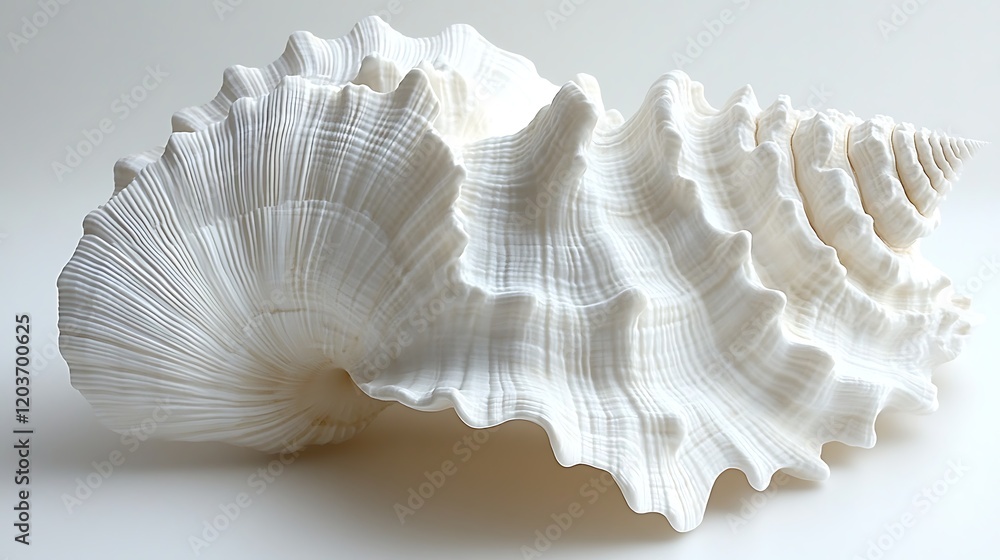 Seashell Majesty: A large, intricately detailed seashell, boasting a stunning spiral and fluted texture, commands attention against a subtle backdrop. Seashell Majesty: A large, intricately detailed seashell, boasting a stunning spiral and fluted texture, commands attention against a subtle backdrop.