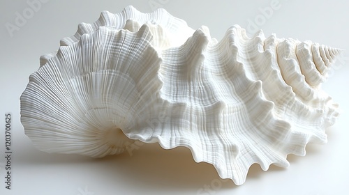 Seashell Majesty: A large, intricately detailed seashell, boasting a stunning spiral and fluted texture, commands attention against a subtle backdrop. photo