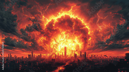 A huge, terrifying fire explosion destroys the city