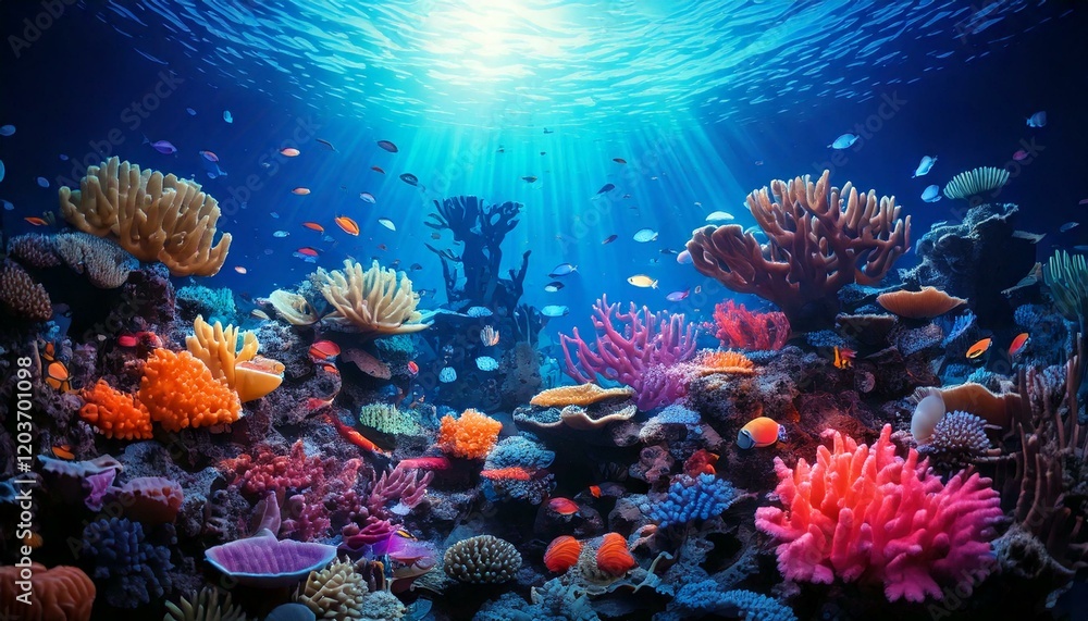 Fototapeta premium coral reef teeming with magical marine life.