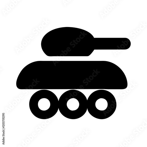 Minimalistic black silhouette of a tank icon for military or defense themes.