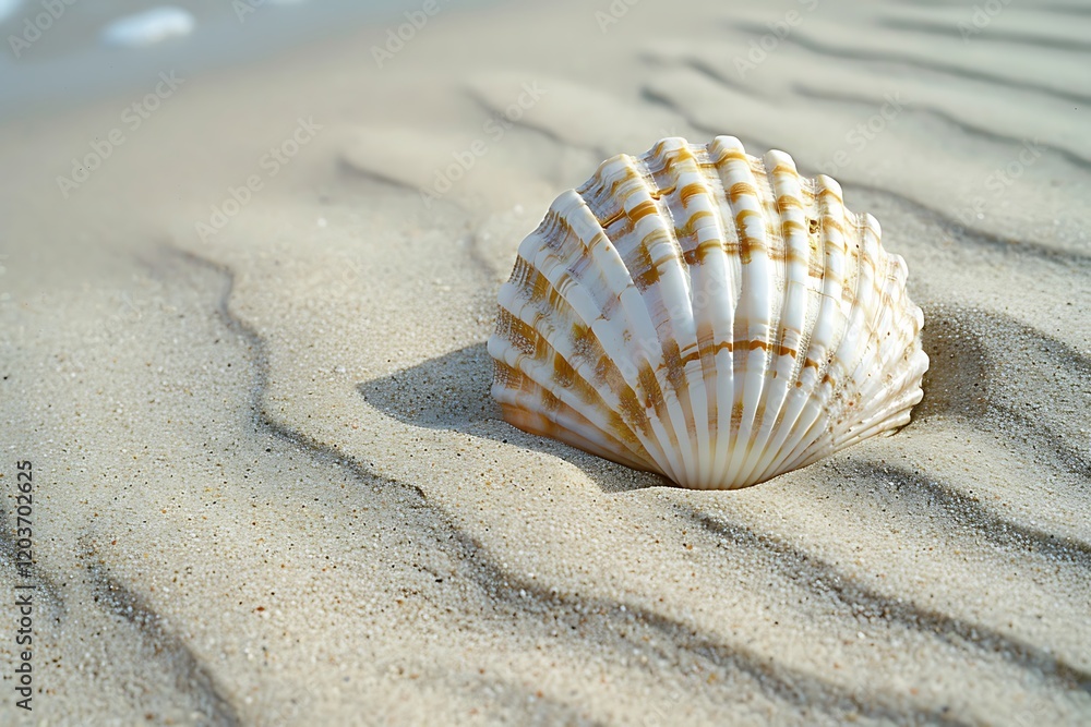 Seashell on Sandy Beach Summer Vacation Ocean Shore Seashell on Sandy Beach Summer Vacation Ocean Shore