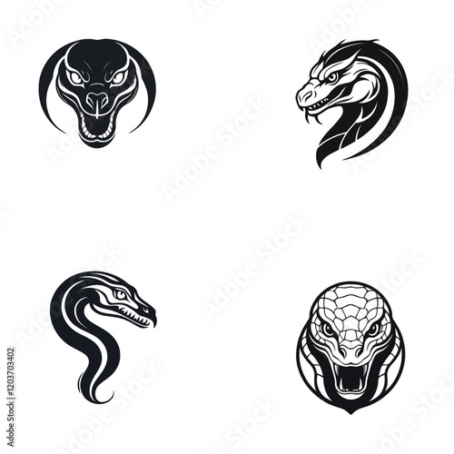 Snake head vector icon set photo