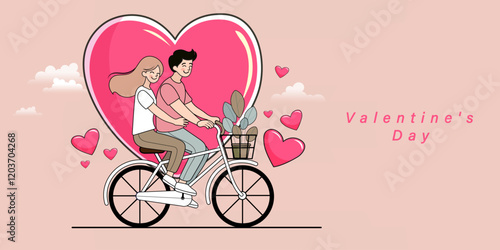 Couple of love bicycle and big pink heart. minimal style.
Valentine's concept.