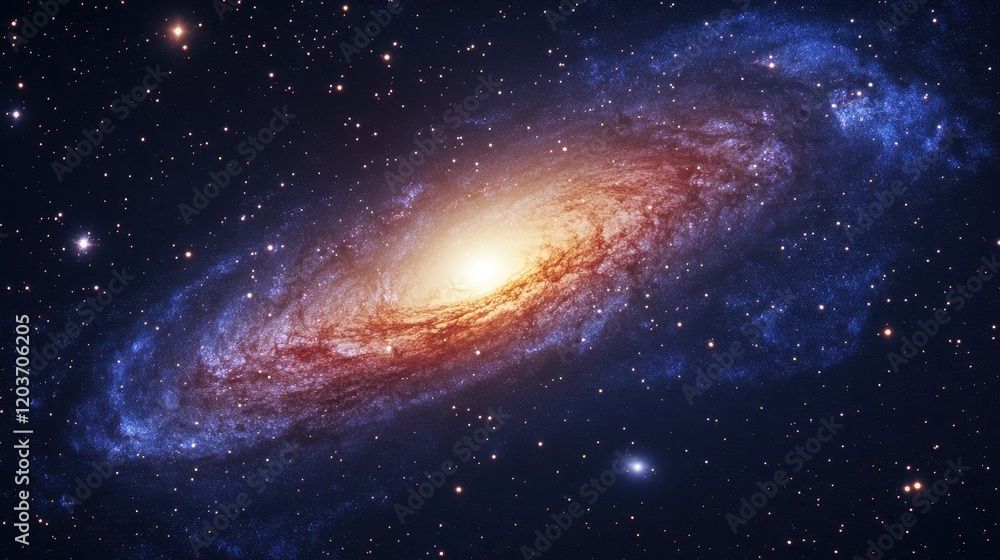 Spiral Galaxy with Stars, Cosmic Dust, and Nebula in Deep Space. Spiral Galaxy with Stars, Cosmic Dust, and Nebula in Deep Space.