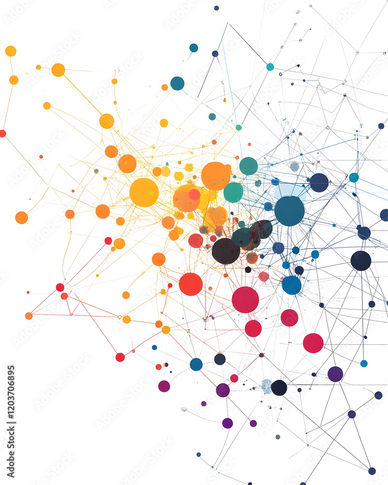Abstract visualization of interconnected data points in vibrant colors and patterns. Abstract visualization of interconnected data points in vibrant colors and patterns.