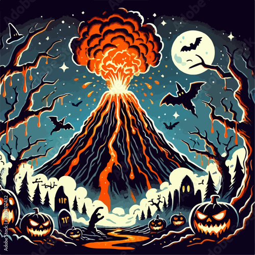 vector illustration of an erupting volcano