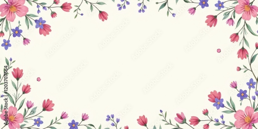 Floral Frame with Delicate Pink and Purple Blossoms, Perfect for Announcements or Invitations Floral Frame with Delicate Pink and Purple Blossoms, Perfect for Announcements or Invitations