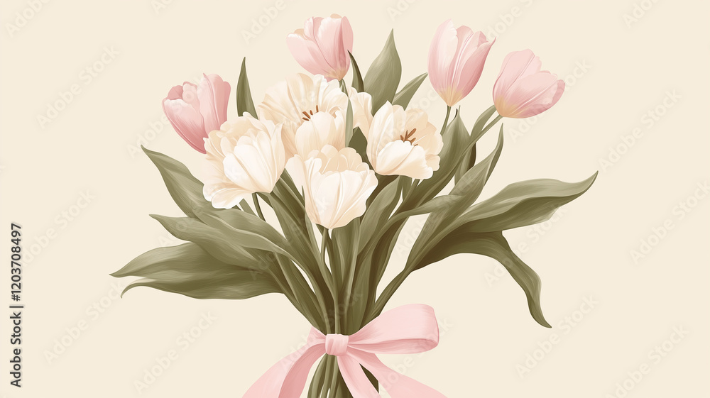 Fototapeta premium ピンクとホワイトのチューリップの優雅な花束
