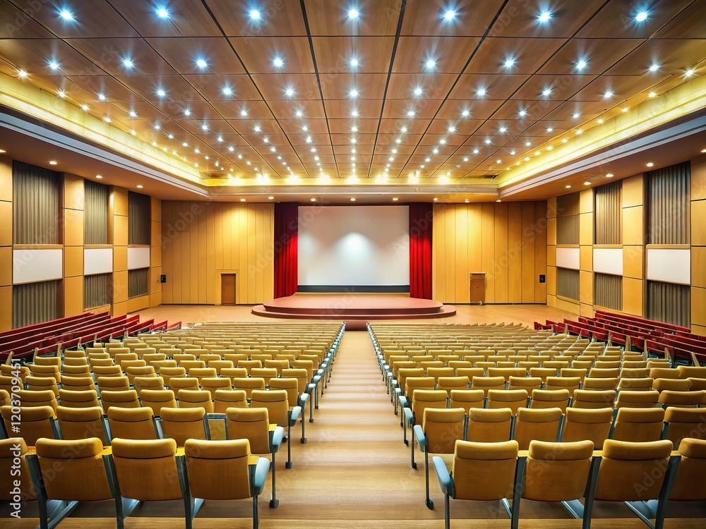 Empty Auditorium with Projection Screen, Soft Lighting - Serene Educational Space Empty Auditorium with Projection Screen, Soft Lighting - Serene Educational Space