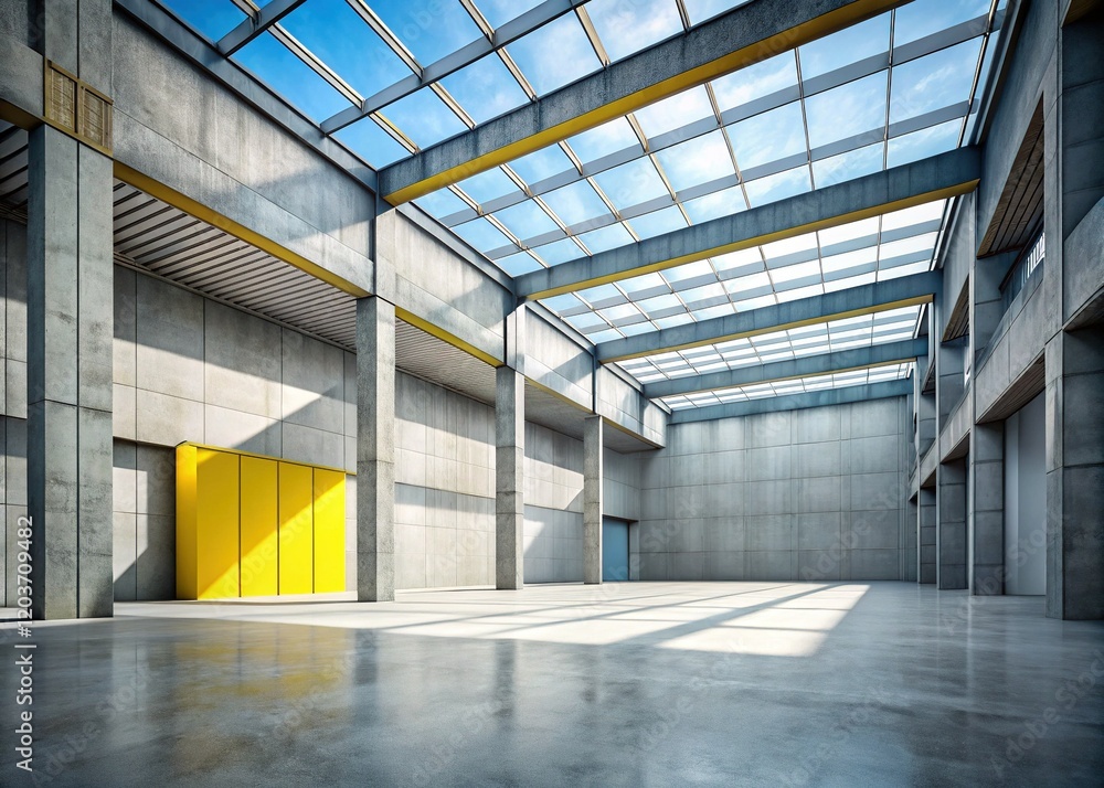 Obraz premium Empty Industrial Space: Modern Grey Concrete Architecture with Geometric Shapes