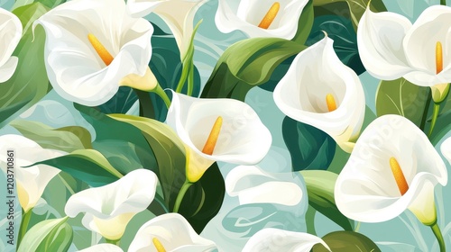 Wallpaper Mural Mini white calla lilies pattern, intricate design of delicate blooms on a soft background, ideal for textiles or wallpapers Torontodigital.ca