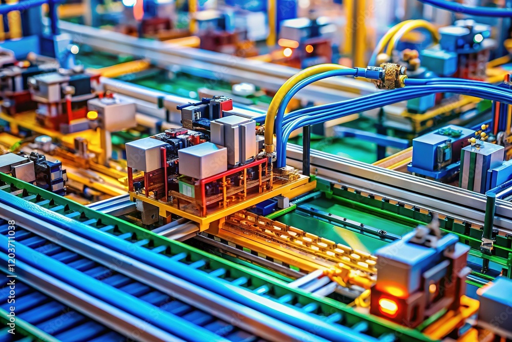 Macro Shot: Factory Logistics - Supply Chain Efficiency, Smooth Manufacturing Process Macro Shot: Factory Logistics - Supply Chain Efficiency, Smooth Manufacturing Process
