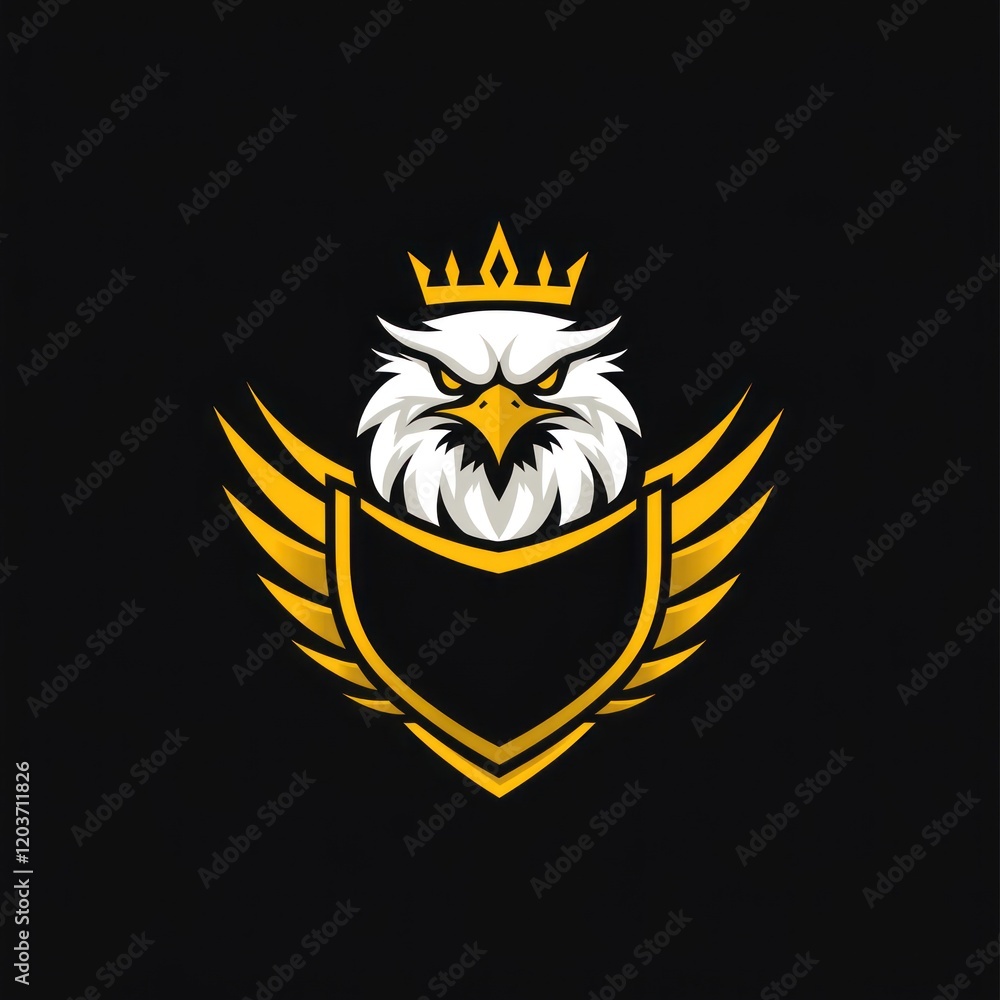 Obraz premium Eagle logo with shield and crown. Royalty, design, emblem, badge, graphic, vector, symbol, art, illustration