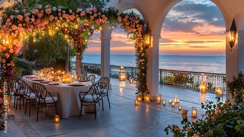 Wallpaper Mural romantic sunset ocean wedding dinner - romantic settings Torontodigital.ca