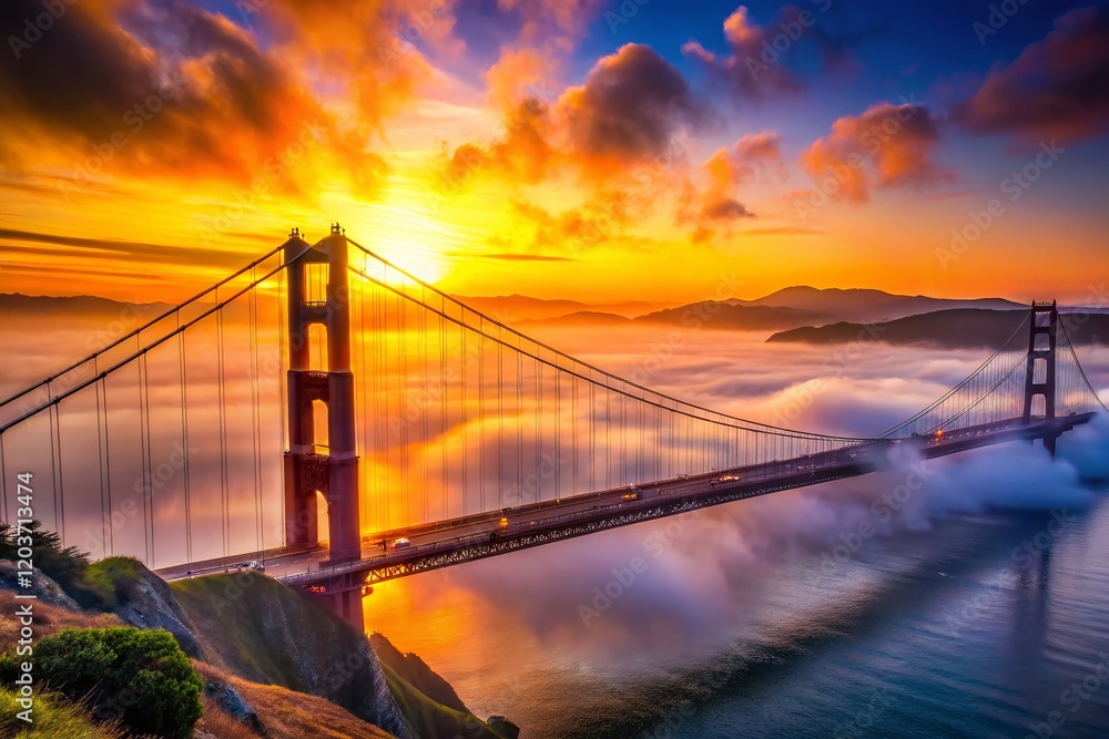 Fototapeta premium Golden Gate Bridge Silhouette Sunrise San Francisco Bay Area California