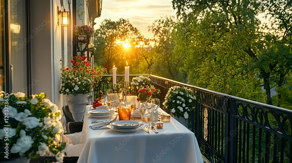 Fototapeta premium romantic sunset balcony dinner - romantic/intimate settings