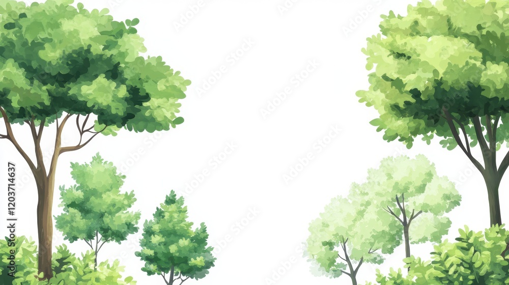Lush Green Trees and Foliage in Bright Minimalist Nature Scene Lush Green Trees and Foliage in Bright Minimalist Nature Scene