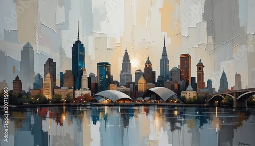 Cleveland Ohio Skyline abstract painting