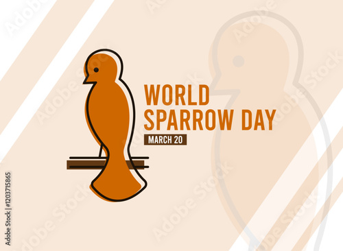 World Sparrow Day. March 20. Bird standing on a tree branch. Abstract background. Poster, banner, card, background. photo