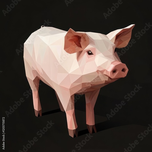 Low-poly pig on black background. Possible stock photo use photo