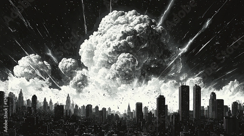 bombs explode, the city is destroyed, smoke rises