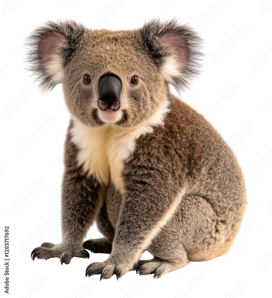 Fototapeta premium Cute koala sitting and looking at the viewer.