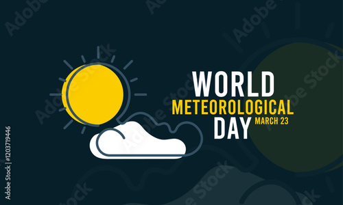 World Meteorological Day. March 23. Sun and cloud icon. Line. Outline. Silhouette. Poster, banner, card, background.