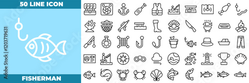 Fisherman Line Editable Icons set