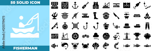 Fisherman Solid Editable Icons set