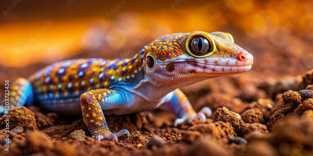 Obraz premium Ground Gecko: Reptile Hiding in Earth, Rule of Thirds Composition