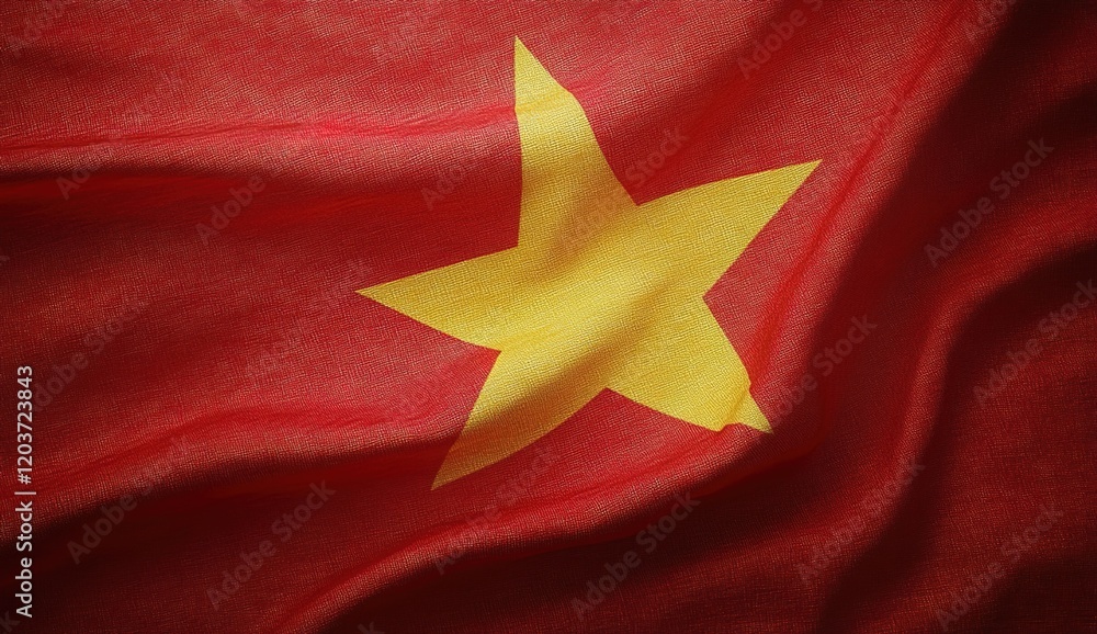 A realistic photograph of the Vietnamese flag with a red background and a yellow star, symbolizing unity in diversity. The flag is waving gently, showcasing its vibrant colors and intricate design A realistic photograph of the Vietnamese flag with a red background and a yellow star, symbolizing unity in diversity. The flag is waving gently, showcasing its vibrant colors and intricate design