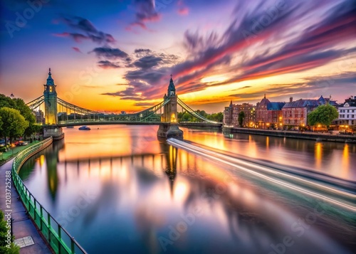 Hammersmith Bridge & Thames River at Sunset - Long Exposure Timelapse Photography photo