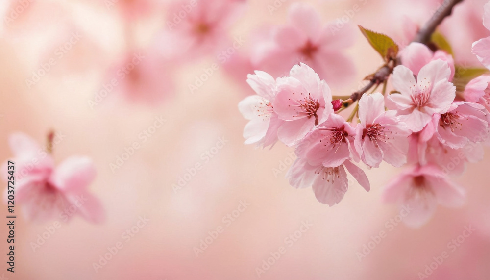 Close-up of delicate cherry blossom petals on pastel background Close-up of delicate cherry blossom petals on pastel background