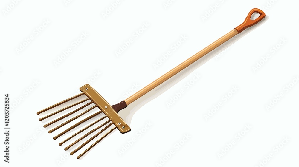 Top View Gardening Rake Isolated on White Background - Professional Gardening Tool Photography Top View Gardening Rake Isolated on White Background - Professional Gardening Tool Photography