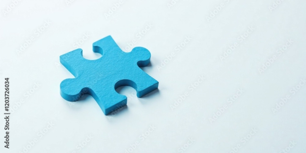 Obraz premium A Single Blue Jigsaw Piece on a Light Background Representing a Missing Element in a Larger Picture, Symbolizing the Need for Completion and the Importance of Finding the Right Fit
