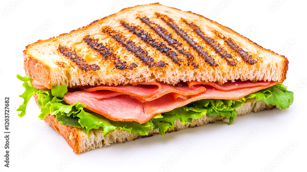 Grilled ham and cheese sandwich, isolated on white background Grilled ham and cheese sandwich, isolated on white background