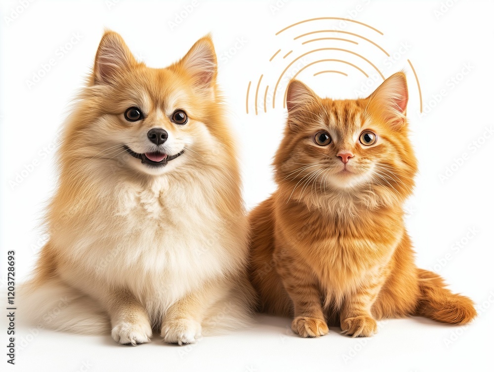 Obraz premium Happy Fluffy Dog and Cat in Harmony