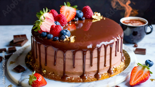 Obraz na płótnie Delicious and Testy Chocolate Drip Cake Image