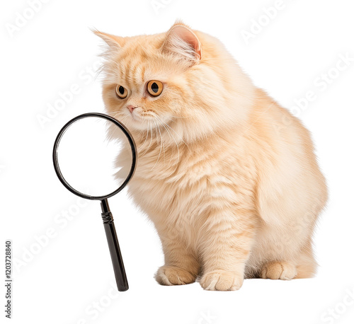 Persian cat with a magnifying glass.