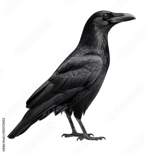 A majestic black raven standing proud.
