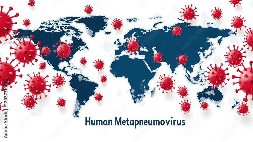 Fototapeta premium Global spread of human metapneumovirus: viral impact on world map