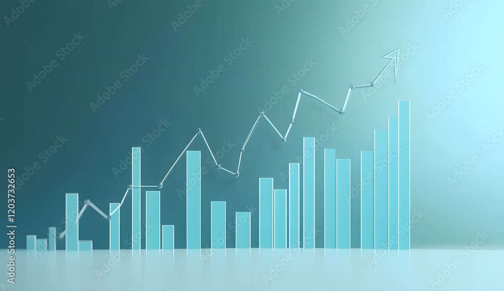 Growing Bar Chart with Upward Arrow in a Futuristic 3D Grid Design