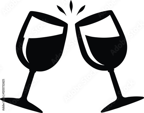 2 wineglass in toast silhouette,wineglass silhouette vector icon