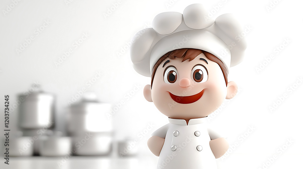 3D chef cartoon character holding a ladle and spoon in a restaurant kitchen illustration, on white background 3D chef cartoon character holding a ladle and spoon in a restaurant kitchen illustration, on white background