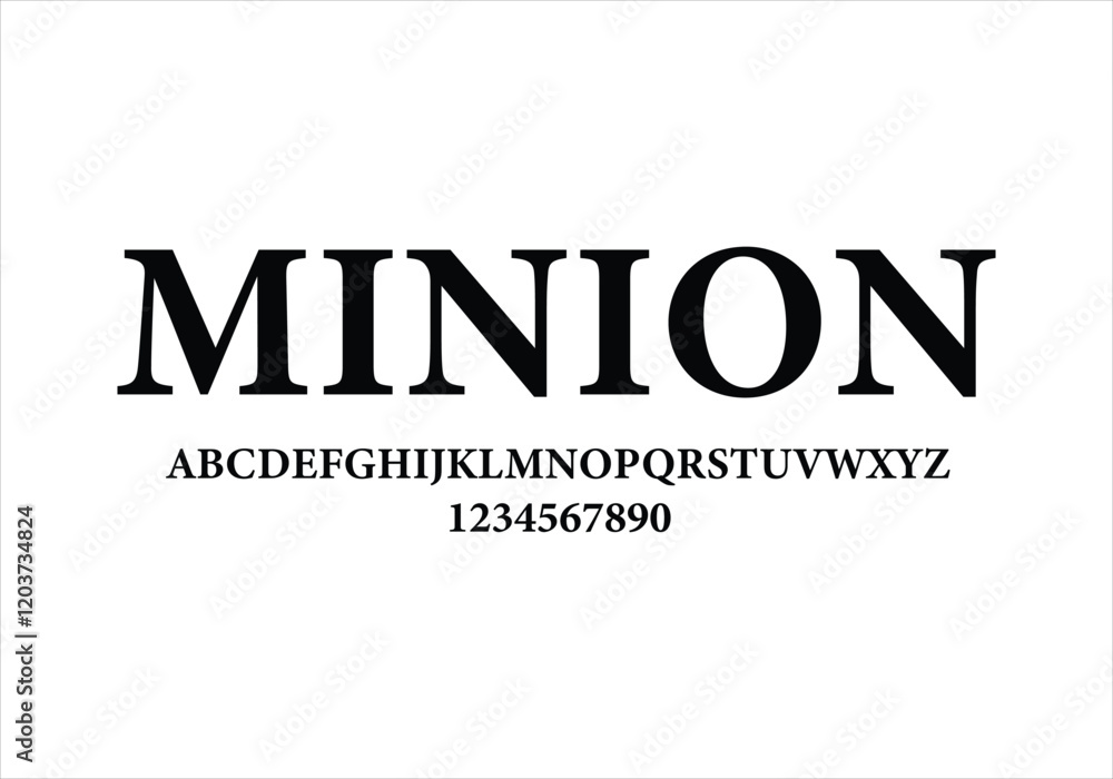 MINION font for logo and headline. Isolated vector typeset MINION font for logo and headline. Isolated vector typeset